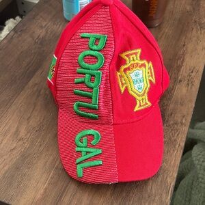 Red Portugal Cap with Green Embroidery